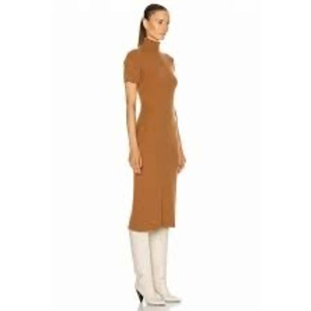 Staud Lilou in Camel Ribbed Wool Blend Knit Midi Sweater Dress S
